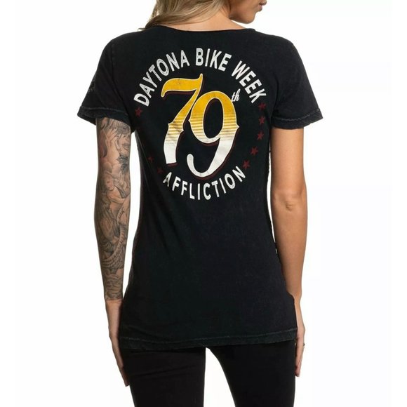 AFFLICTION Women's T-Shirt S/S DAYTONA 79 Tee Bike - Picture 2 of 12